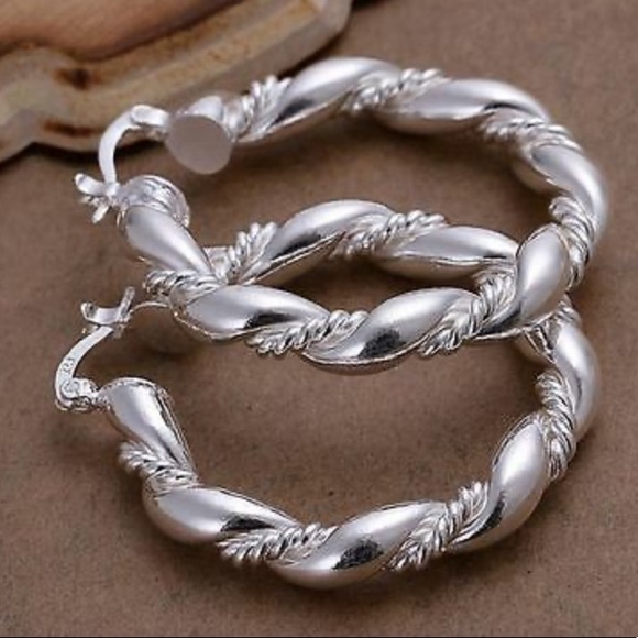 NEW 925 Sterling Silver Hoop Earrings - Picture 2 of 5